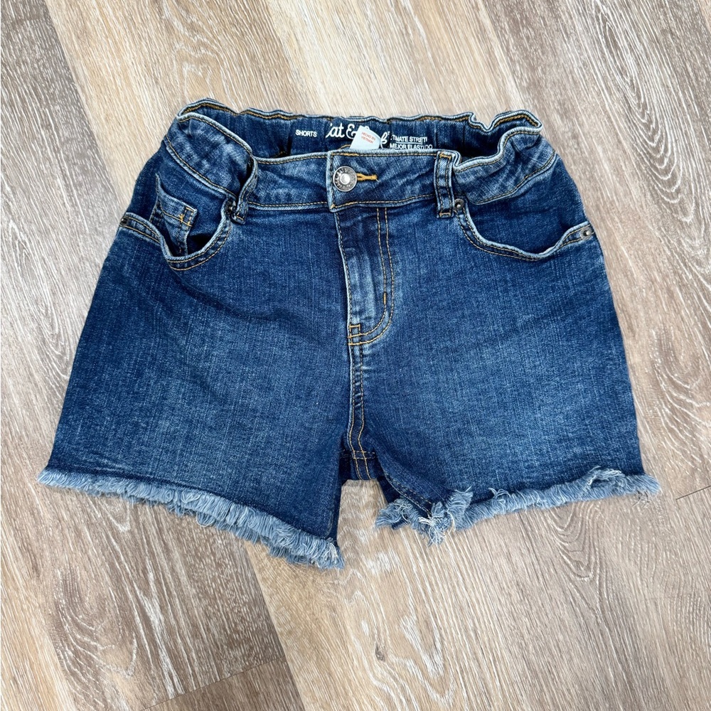 Cat & Jack Dark Blue Jean Shorts - large 10/12 • adjustable waist